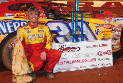 Tim McCreadie poses with the unique trophy. (whyteracingphotos.com)