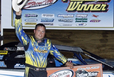 Justin Wells in victory lane at Outlaw. (Ron Mitchell)