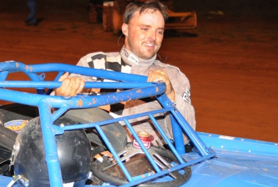 Jeremy Broadus emerges in victory lane. (theinfieldidiot.com)