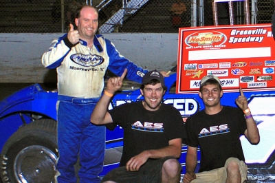Dan Breuer and his crew celebrate a $5,000 victory at Greenville Speedway. (Best Photography)