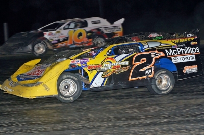 Bill Mooney heads for his first career NLRA victory Saturday at Jamestown (N.D.) Speedway. (crpphotos.com)