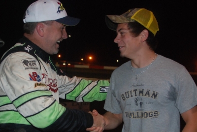Jimmy Owens (left) won a new car for himself, and one for fan Matthew McRae. (DirtonDirt.com)
