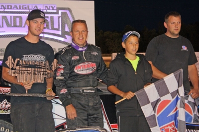 Darrell Lanigan visits victory lane for the seventh time in 2012. (Kevin Kovac) 