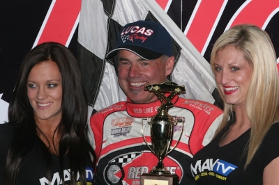 Billy Moyer enjoys victory lane at Knoxville. (Barry Johnson)