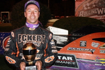 Rick Eckert shows off his hardware at Rolling Wheels. (Kevin Kovac)
