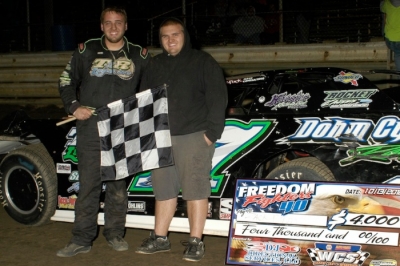 Zack Dohm and his brother Nick in victory lane in Orrville, Ohio. (Karl Kammerer)