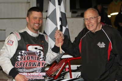 Jason Jaggers is joined by Don Bohlander in victory lane at Peoria. (Jeff Hall)