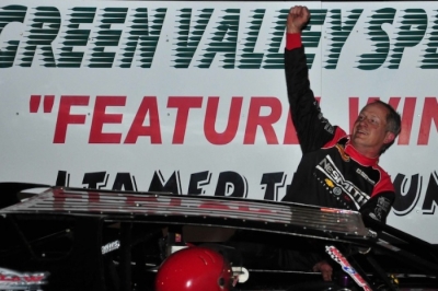Ronnie Johnson emerges in victory lane at Green Valley. (Mitchell Jenkins)