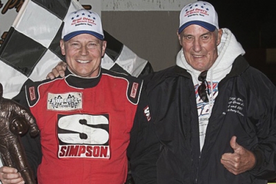 Ray Guss Jr. and his father in victory lane at Dubuque. (Dan Busch)