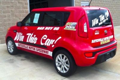 This Kia Soul will be driven away by a lucky fan Saturday in Batesville. (lucasdirt.com)