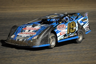 Ryan Gustin heads for victory at I-80 Speedway. (Todd Boyd)