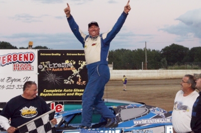 Todd Malmstrom celebrates one his three wins at Quad City Speedway this season. (D&M Racing Photography)