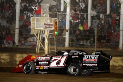Don O'Neal takes the checkers at Brownstown. (Jeremey Rhoades)