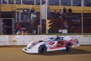 Zach Milbee takes the checkers April 13 at Atomic Speedway near Chillicothe, Ohio, in capturing the Steel Block Late Model Series opener. (Josh Wilson)