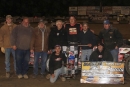 Dave Hess Jr. and his supports enjoy victory lane May 24 at NAPA Wayne County Speedway after his first-ever World of Outlaws victory. (rdwphotos.smugmug.com)