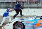 Steve Sheppard Jr. storms Dennis Erb Jr.'s car after a Wednesday heat race tangle at Highland. Photos appear on the series index page. (DirtonDirt.com)