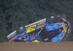 Brian Shirley goes over the turn-two banking Friday in Summernationals action at Quincy (Ill.) Raceway. He wasn't injured. (DirtonDirt.com)