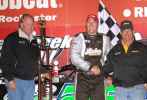 Dart Corn Belt Clash champ Chad Simpson is congratulated after capturing the tour finale Saturday at Deer Creek Speedway. (jdphotosports.photoreflect.com)