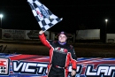 Sam Seawright celebrates his $10,000 Southern Thunder victory at Clarksville (Tenn.) Speedway. (Ryan Roberts)