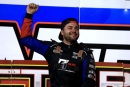 Brandon Overton celebrates his $21,000 victory in April 4's Schaeffer's Spring Nationals-sanctioned Lil' Bill Corum Memorial at Tazewell (Tenn.) Speedway. (Zack Kloosterman)
