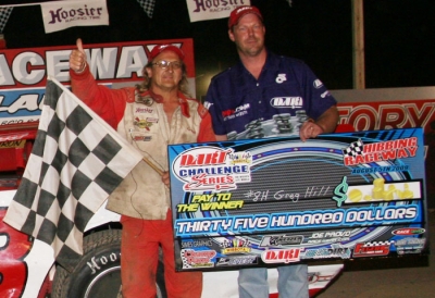 Gregg Hill enjoys his first-ever feature victory. (Ken Johnson)