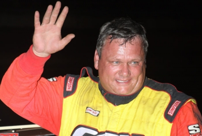 Don O'Neal waves in victory lane. (Jeremey Rhoades)