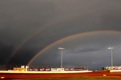 Rainbows at Charlotte didn't signal the end of Friday's rain. (jmsprophoto.com)