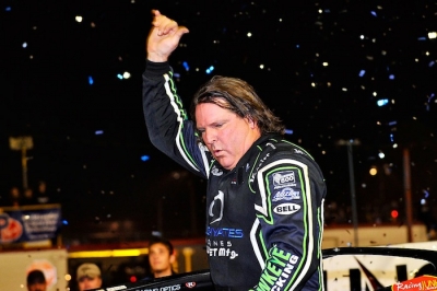 Scott Bloomquist celebrates Saturday's victory in the Volusia finale. (thesportswire.net)