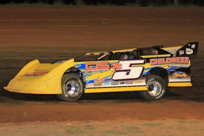 B.J. Robinson heads for victory Saturday night at Champion Park Speedway. (Best Photography)