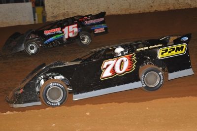 D.J. Myers (70) heads for the front en route to a Three State Flyers victory at Winchester. (Travis Trussell)