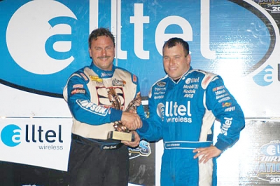 Ryan Newman joined Clint Smith in victory lane. (World Racing Group)
