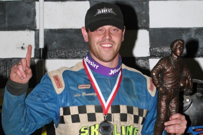 Tyler Bruening celebrates his first career Deery Brothers Summer Series victory.