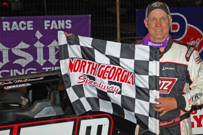 Dale McDowell visits victory lane in the wee hours. (photobyconnie.com)