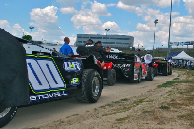 Cars lineup to go through tech inspection at Eldora Speedway. (DirtonDirt.com)