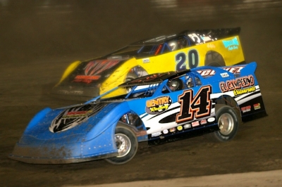 J.R. Gentry (14) narrowly grabbed the 2012 track title at Hilltop Speedway. (Diane Bemiller)