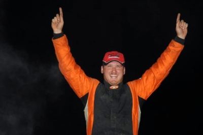 Dylan Yoder celebrates in victory lane. (Howie Balis)