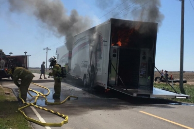 Kyle Berck's trailer fire on May 5. (Team photo)