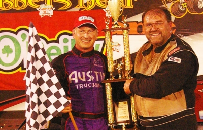 R.J. is joined by Mike Head in victory lane. (Rusty Carlton)