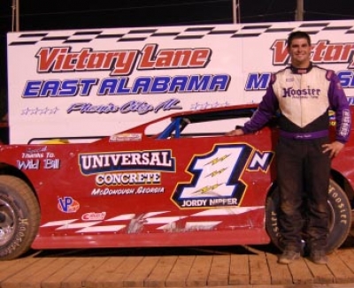 Jordy Nipper stands in victory lane at EAMS. (Jay Vaquer)