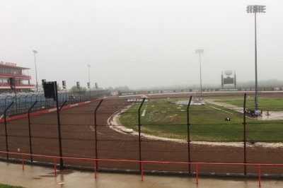 Debris sits in the infield of storm-raved Lucas Oil Speedway. (Trenton Berry)