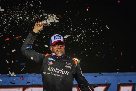 Jonathan Davenport celebrates at Charlotte. (Zach Yost)
