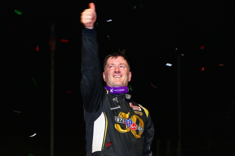 Tim McCreadie gives a thumbs-up after his Volusia win. (Josh James)