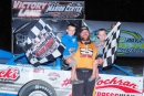 Alex Ferree had his hands full in victory lane July 2 after his Zimmer&#039;s United Late Model Series victory at Marion Center (Pa.) Raceway. (Derek Bobik)