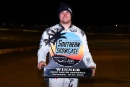 Payton Freeman with the Southern Showcase trophy at Deep South Speedway in Loxley, Ala. (joshjamesartwork.com)