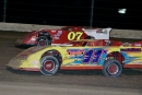 Kelly Boen of Henderson, Colo., and Steve Drake of San Luis Obispo, Calif., split a pair of unsanctioned Late Model wins at the Dirt Track at Las Vegas Motor Speedway in March 2006. Boen (07) won on March 9, while Drake (11) won on March 10. The Sin City doubleheader was held as a companion to the World of Outlaws sprint cars. Each feature paid $3,000-to-win. (K.C. Rooney)