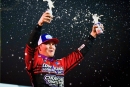 Bobby Pierce celebrates April 26&#039;s $50,000 World of Outlaws Real American Beer Late Model Series victory at Talladega Short Track in Eastaboga, Ala. (Emily Schwanke/woolms.com)