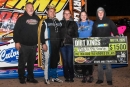 Mitch McGrath picks up $1,500 for his Wabam Dirt Kings Tour victory May 24 at Shawano (Wis.) Speedway. (Chad Marquardt)