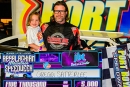 Gregg Satterlee with 7-year-old daughter Prudence in Port Royal (Pa.) Speedway victory lane in June 7&#039;s Selinsgrove Ford Appalachian Mountain Speedweek opener. (Jason Walls/wrtspeedwerx.com)