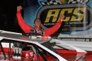 Andrew Kosiski celebrates June 28&#039;s Malvern Bank West Series victory at Adams County Speedway in Corning, Iowa. (mikerueferphotos.photoreflect.com)