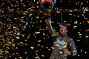 Nick Hoffman poses in victory lane after capturing Feb. 21's World of Outlaws Late Model Series Swamp Cabbage 100 finale at Hendry County Motorsports Park in Clewiston, Fla. (Mike Butcosk)